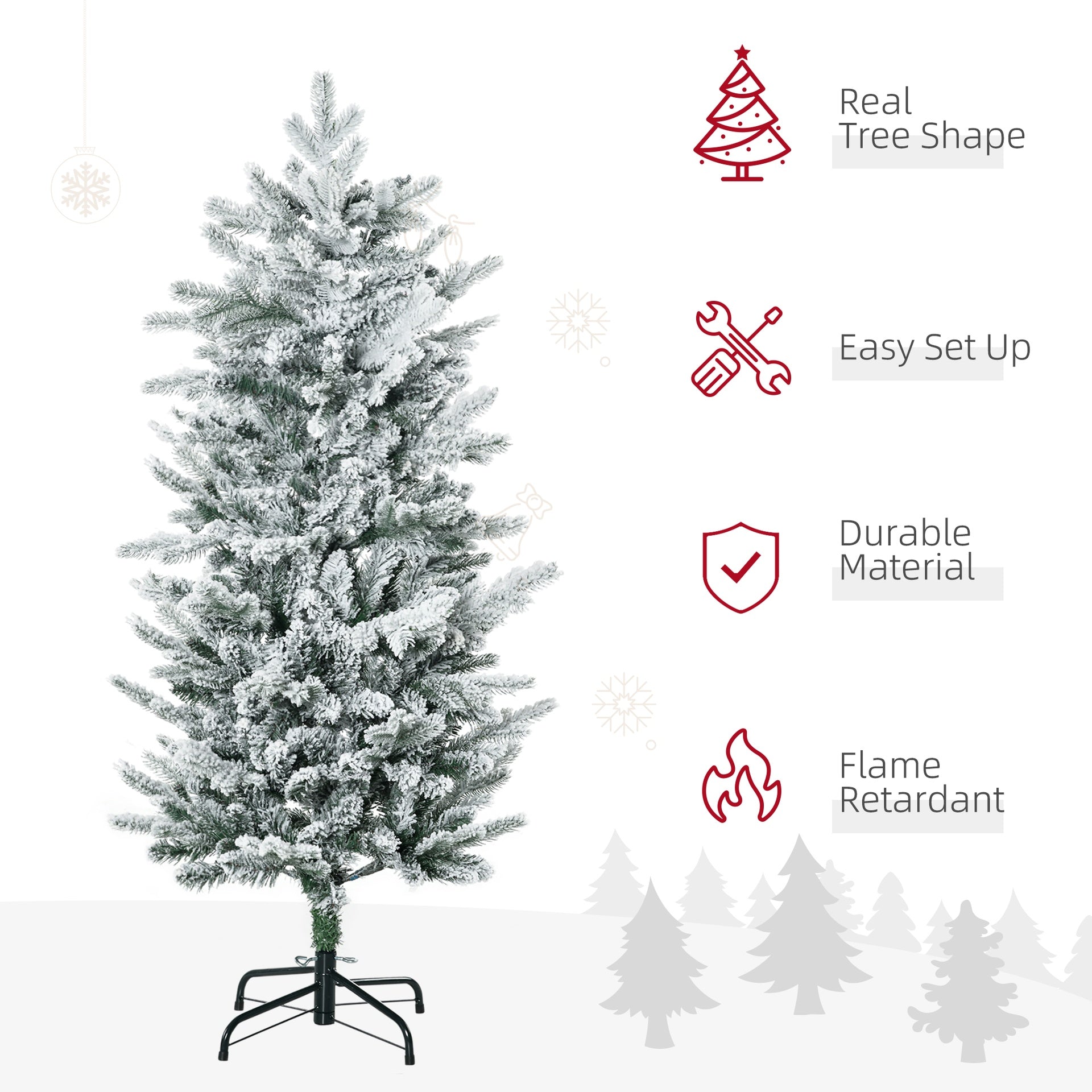 HOMCOM 4.5' Artificial Flocked Christmas Trees, with Snow Frosted Branches, Auto Open, Steel Base