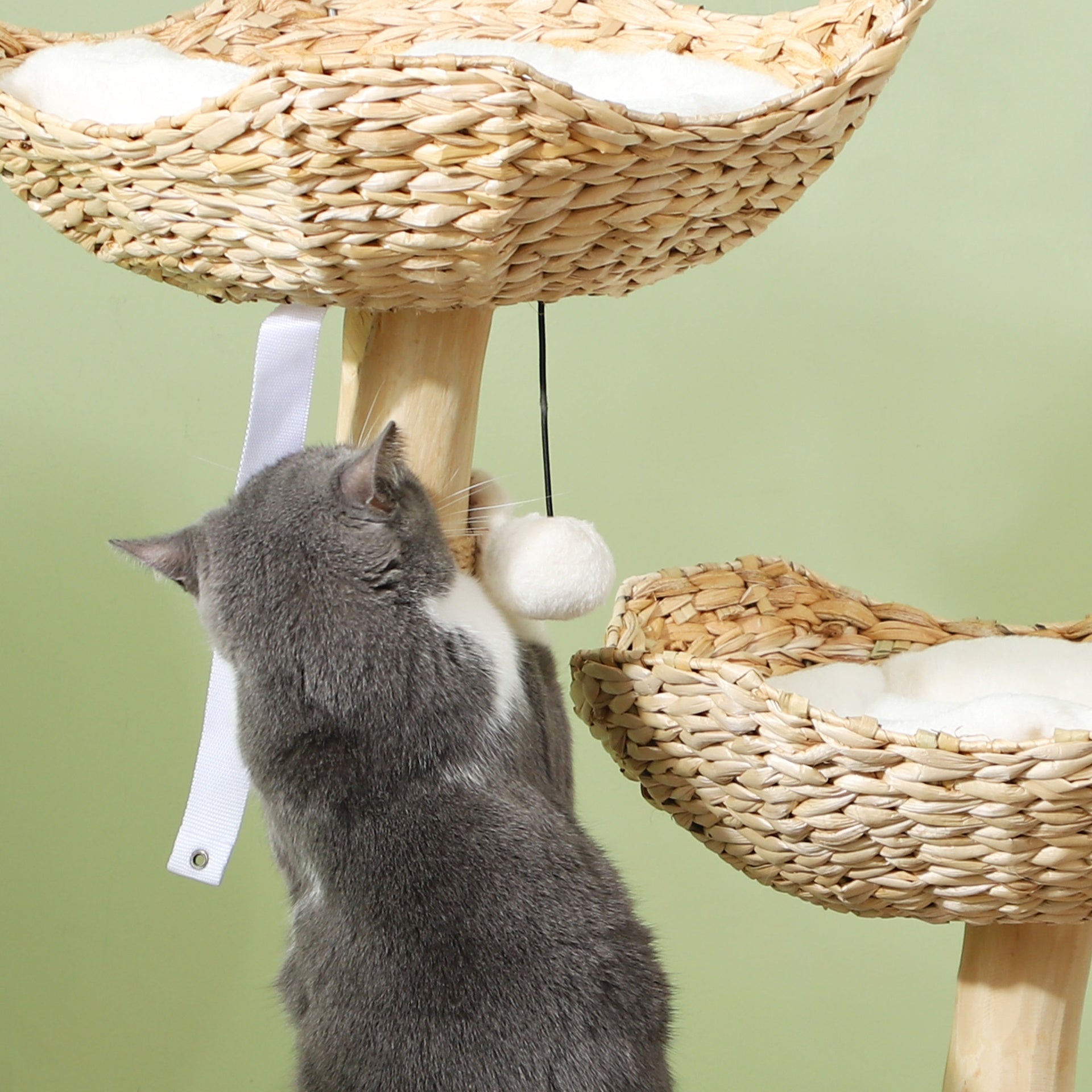 PawHut 37 Inch Modern Cat Tree w/ Wooden Scratching Posts, Condo, Beds, Cushions, Toy Balls & Anti-Tip Kit