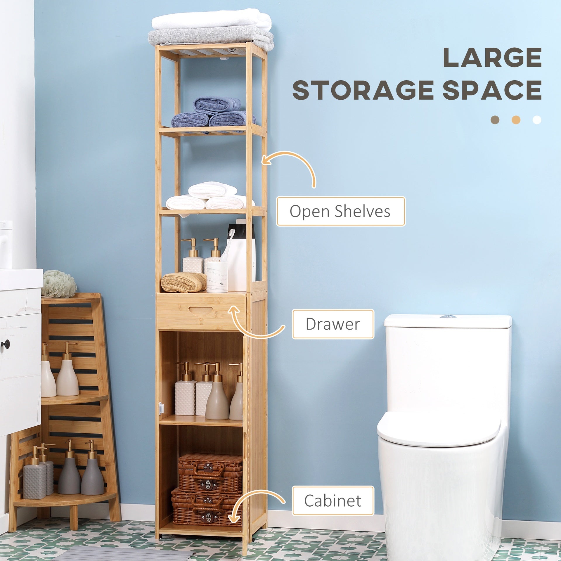 kleankin Bathroom Storage Cabinet with Drawer and Slatted Shelves