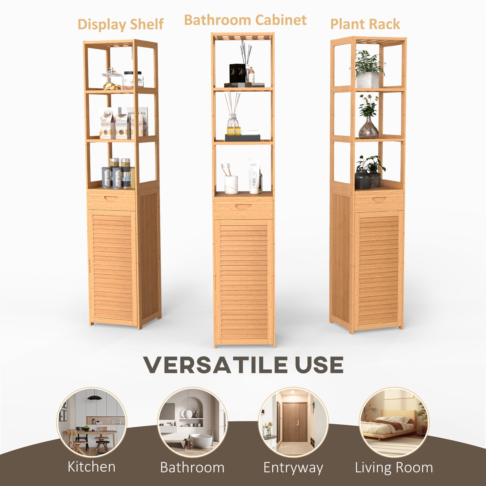 kleankin Bathroom Storage Cabinet with Drawer and Slatted Shelves