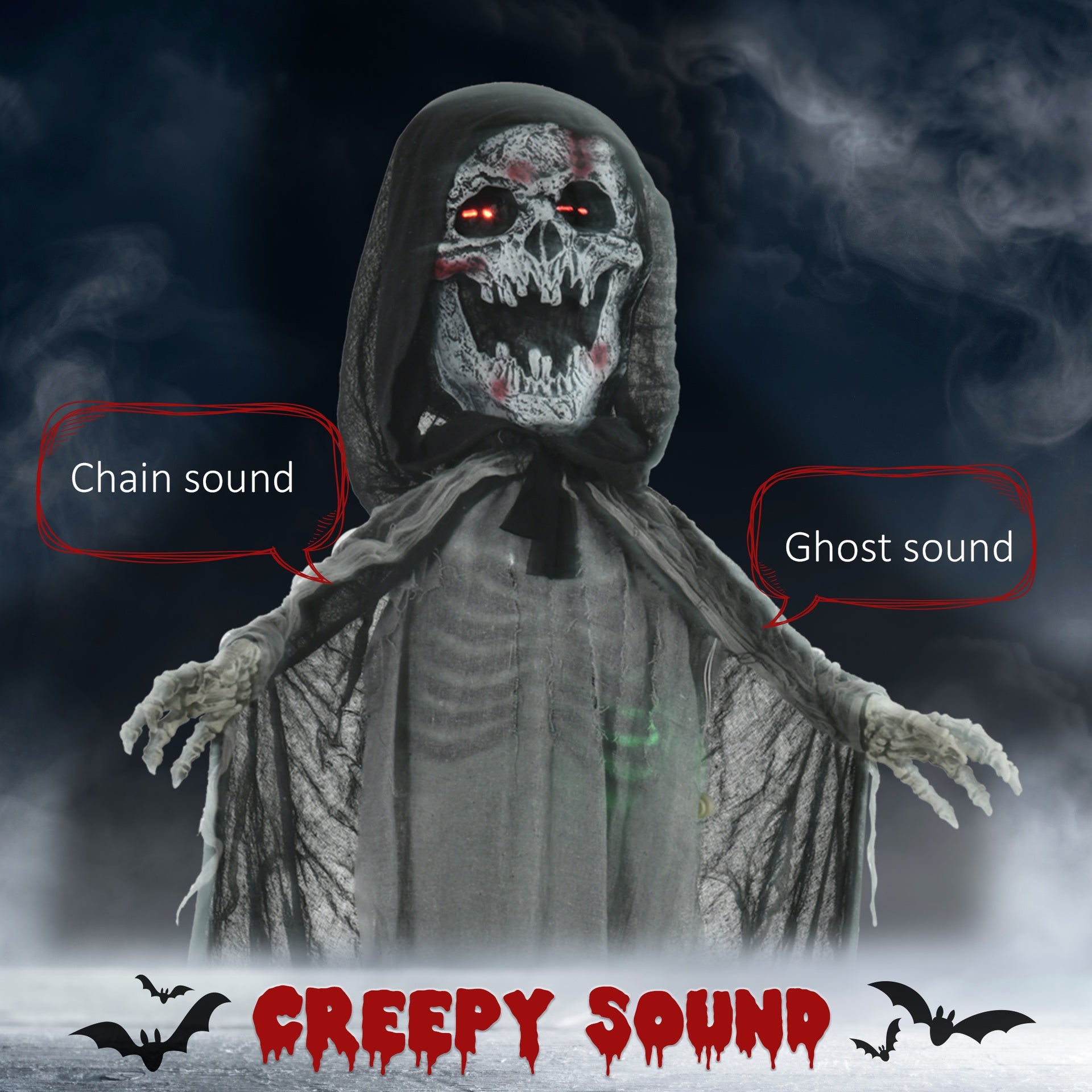 Outsunny 74" Life Size Outdoor Halloween Decorations Skeleton Witch, Animated Prop Animatronic Decor with Sound and Motion Activated, Light Up Eyes and Chest, Howling and Chain Sound
