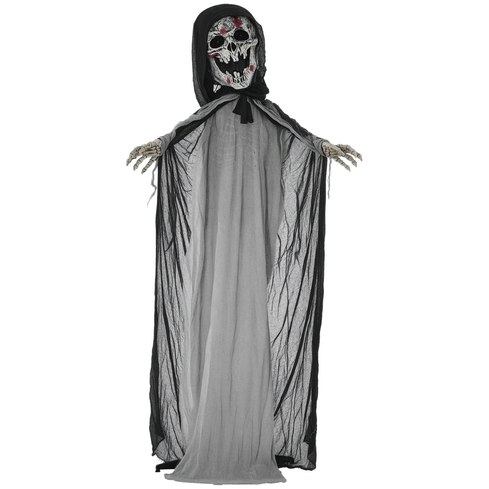 Outsunny 74" Life Size Outdoor Halloween Decorations Skeleton Witch, Animated Prop Animatronic Decor with Sound and Motion Activated, Light Up Eyes and Chest, Howling and Chain Sound