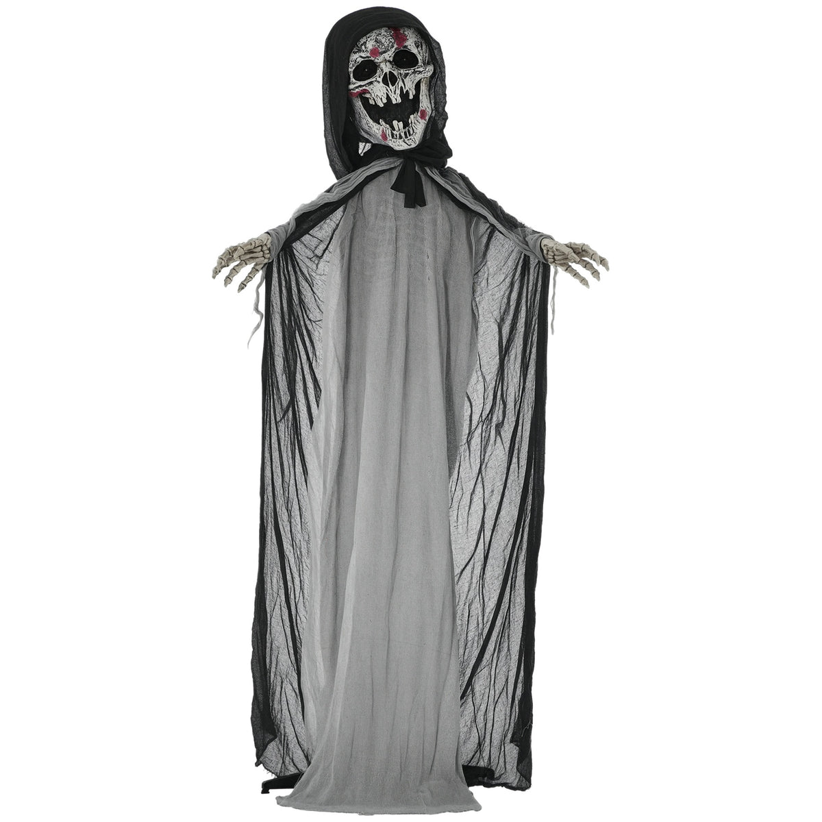 Outsunny 74" Life Size Outdoor Halloween Decorations Skeleton Witch, Animated Prop Animatronic Decor with Sound and Motion Activated, Light Up Eyes and Chest, Howling and Chain Sound