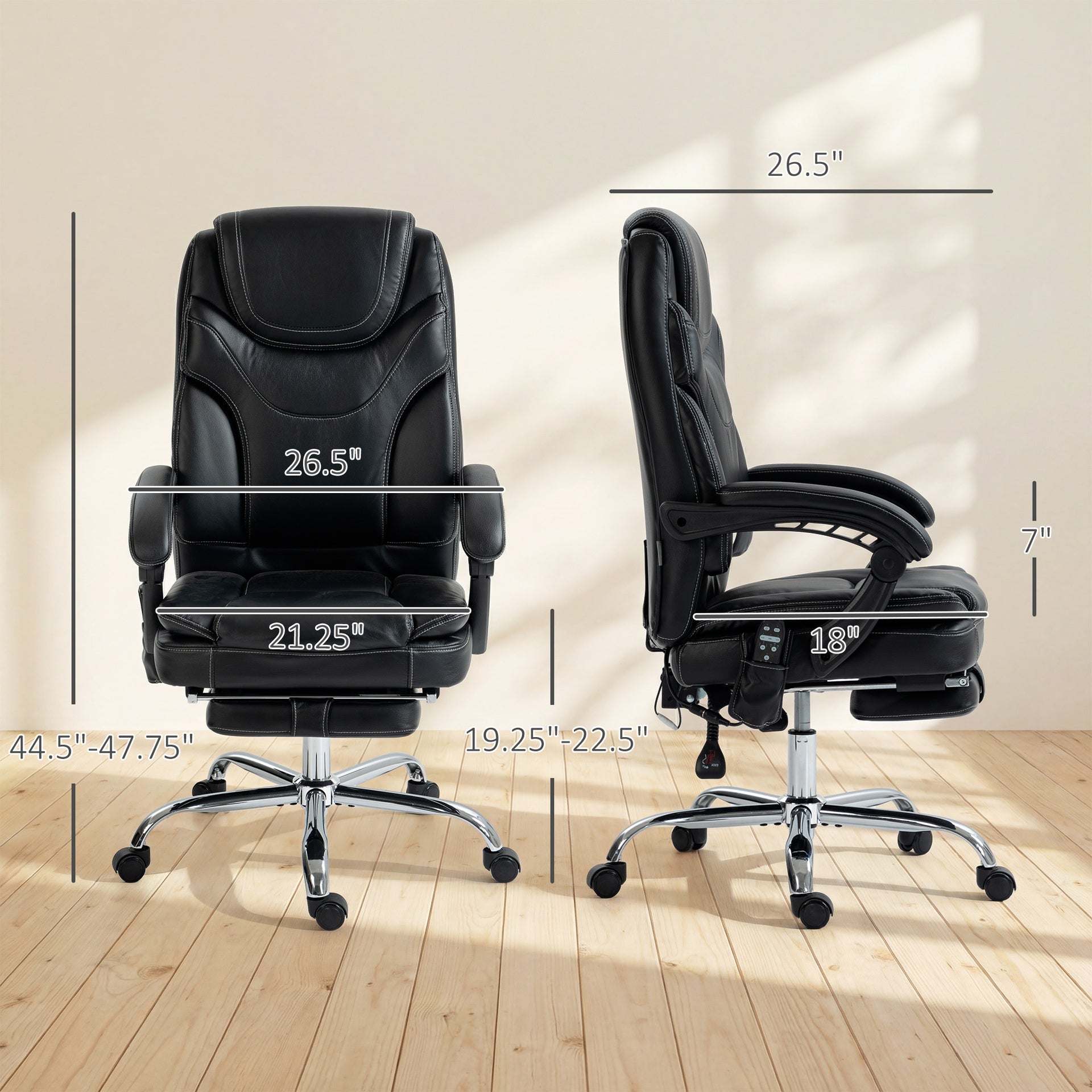 Vinsetto 6 Point Vibration Massage Office Chair, PU Leather Heated Reclining Computer Chair with Footrest, Black