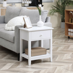 HOMCOM Modern Side Table for Living Room, End Table, 2-tier Side Table with Drawer and Storage Shelf, White