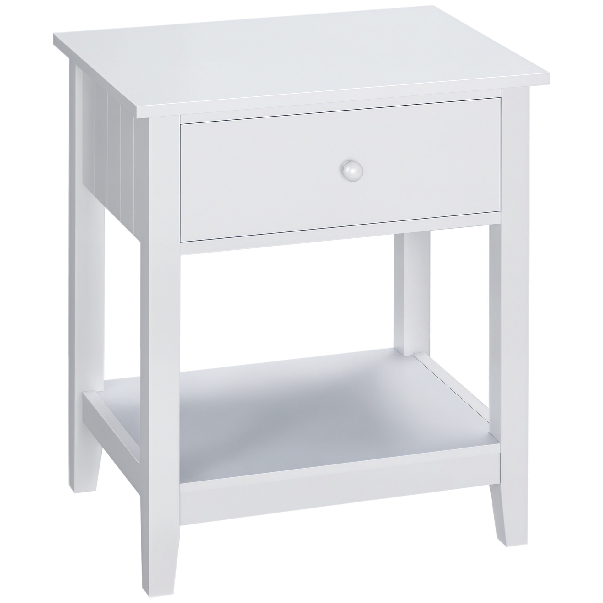 HOMCOM Modern Side Table for Living Room, End Table, 2-tier Side Table with Drawer and Storage Shelf, White