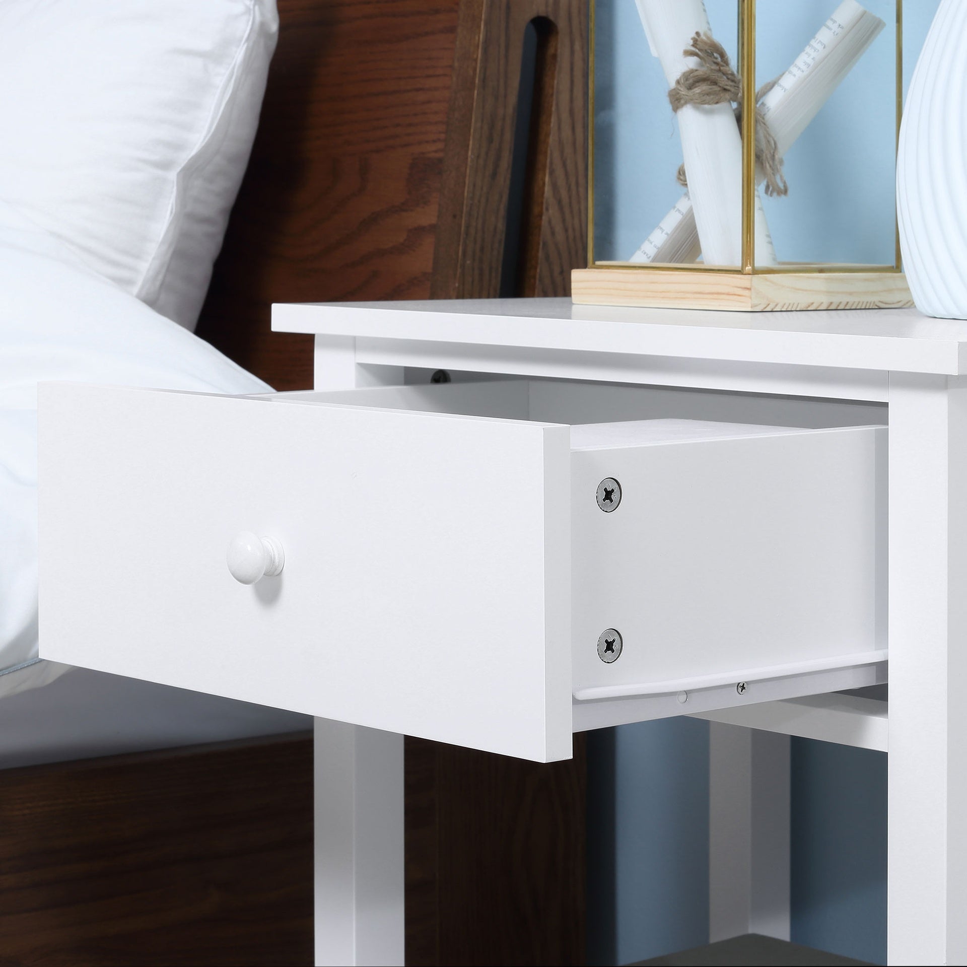 HOMCOM Modern Side Table for Living Room, End Table, 2-tier Side Table with Drawer and Storage Shelf, White