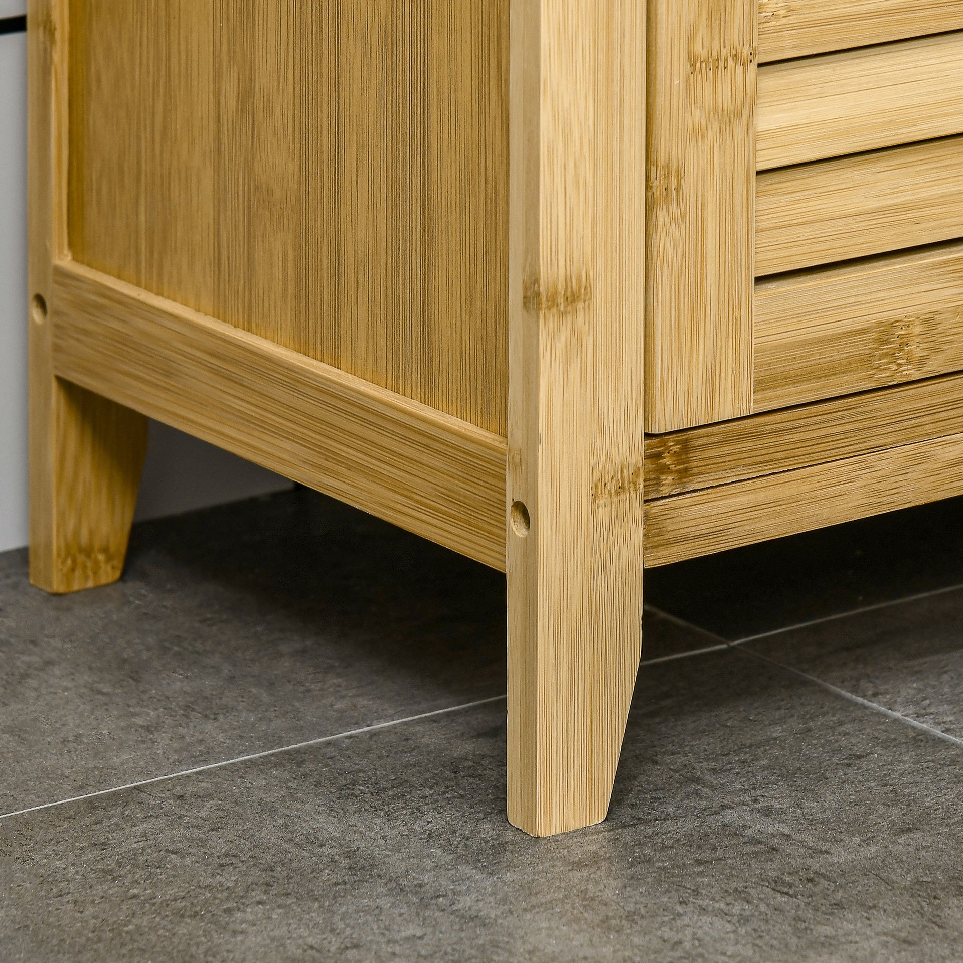 HOMCOM Bamboo Floor Cabinet Bathroom Floor Cabinet Living Room Organizer Tower with Multiple Shelves and Doors, Natural