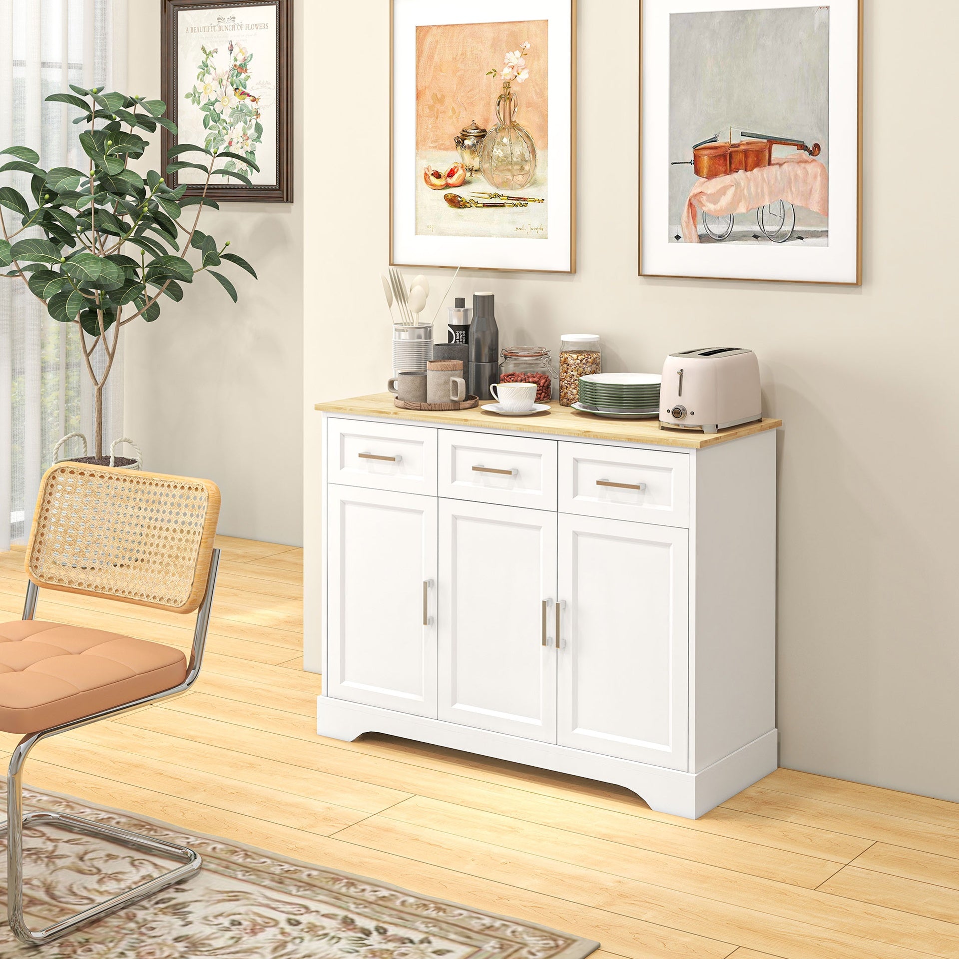 HOMCOM Modern Kitchen Sideboard Buffet Cabinet with Storage, Kitchen Island Dining Room Cabinet Living Room Furniture