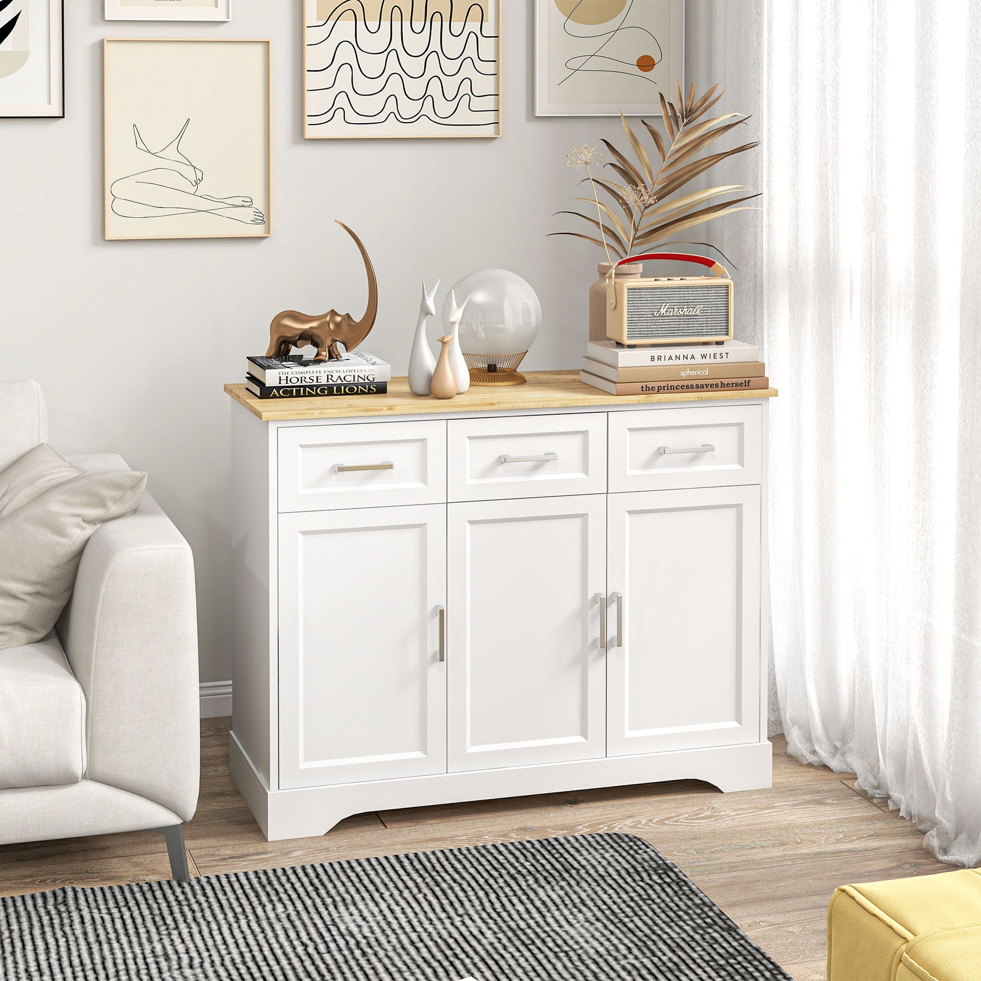 HOMCOM Modern Kitchen Sideboard Buffet Cabinet with Storage, Kitchen Island Dining Room Cabinet Living Room Furniture