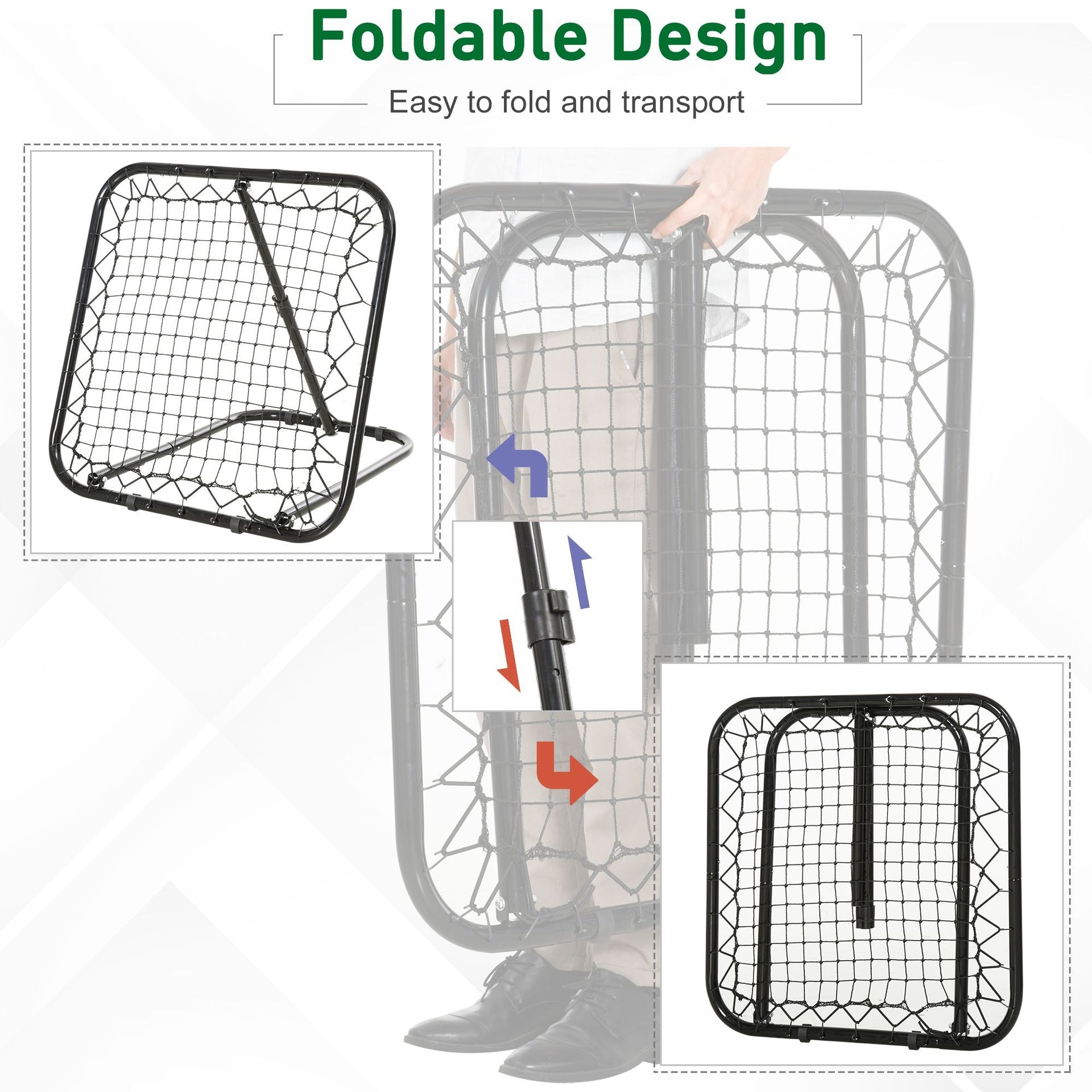Soozier Soccer Rebounder Net, 3' x 3', Angle Adjustable Portable Training Goal Net with Quick Folding Design, Sturdy Metal Tube