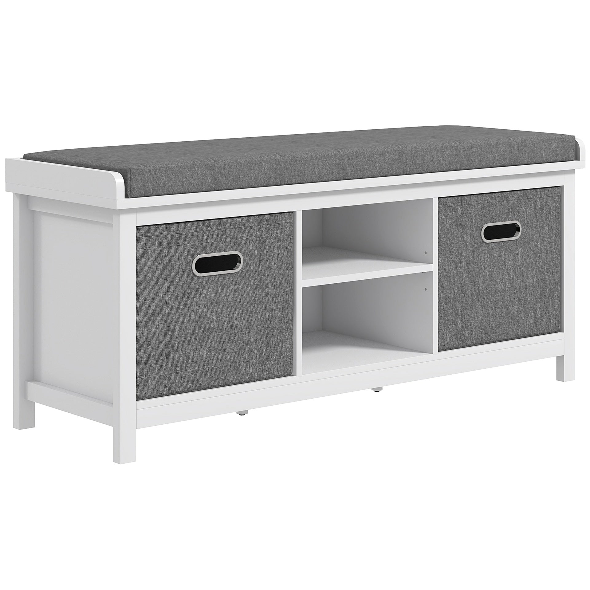 HOMCOM Shoe Storage Bench with Cushioned Seat, Entryway Bench Seat with 2 Drawers and Adjustable Shelf for Hallway, White