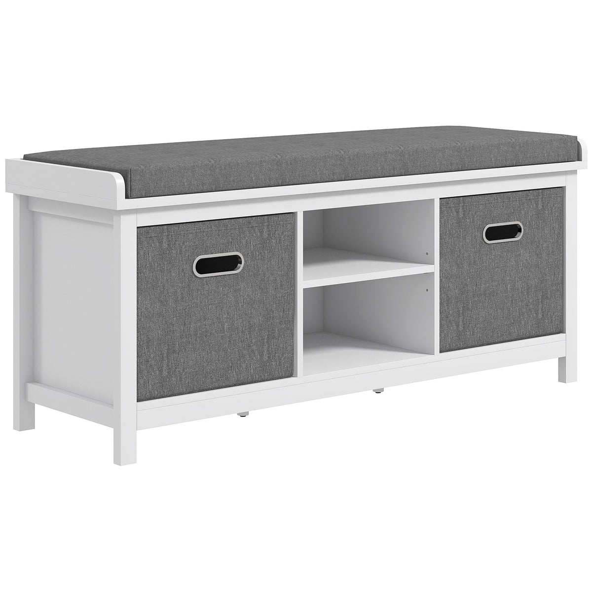 HOMCOM Shoe Storage Bench with Cushioned Seat, Entryway Bench Seat with 2 Drawers and Adjustable Shelf for Hallway, White