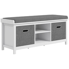 HOMCOM Shoe Storage Bench with Cushioned Seat, Entryway Bench Seat with 2 Drawers and Adjustable Shelf for Hallway, White