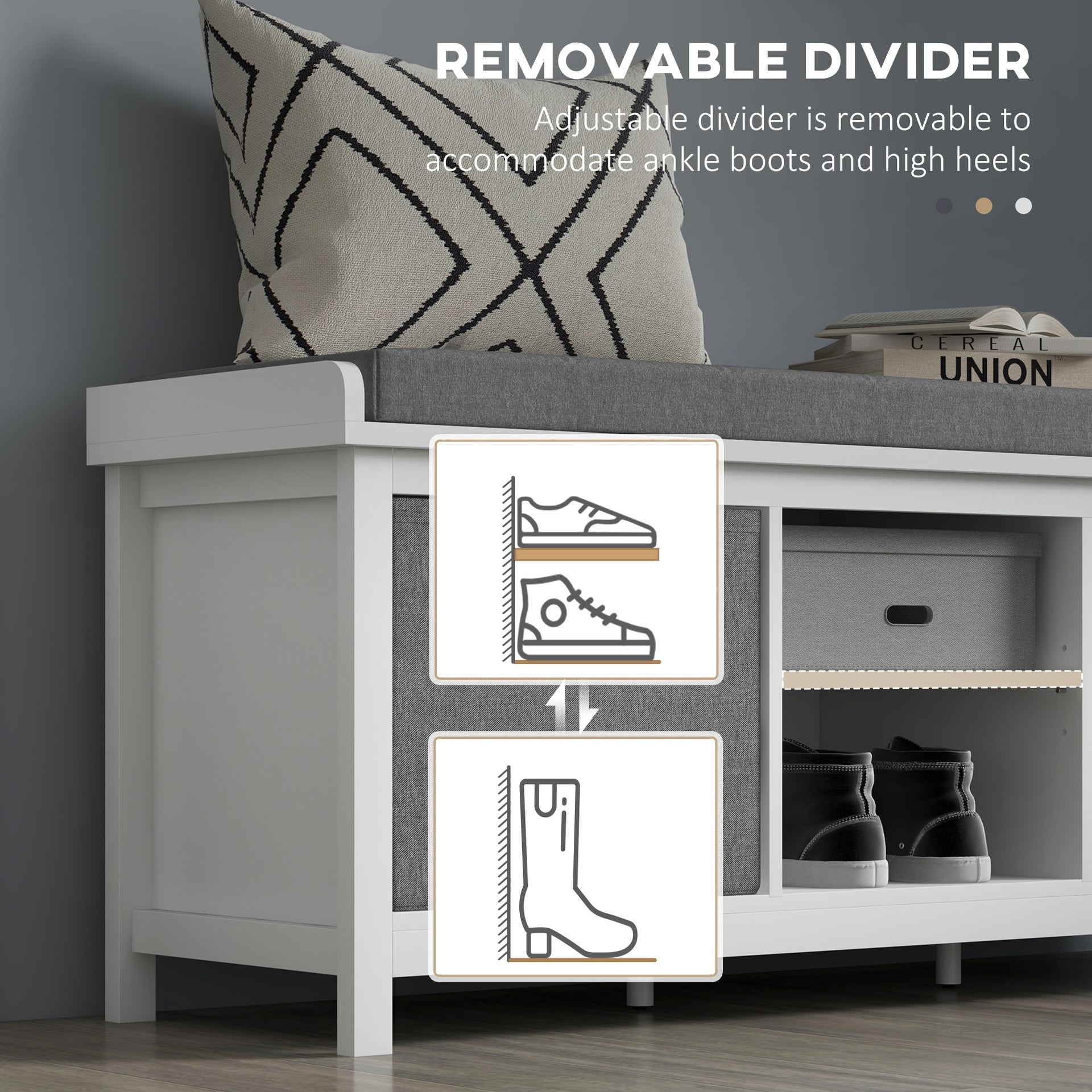 HOMCOM Shoe Storage Bench with Cushioned Seat, Entryway Bench Seat with 2 Drawers and Adjustable Shelf for Hallway, White