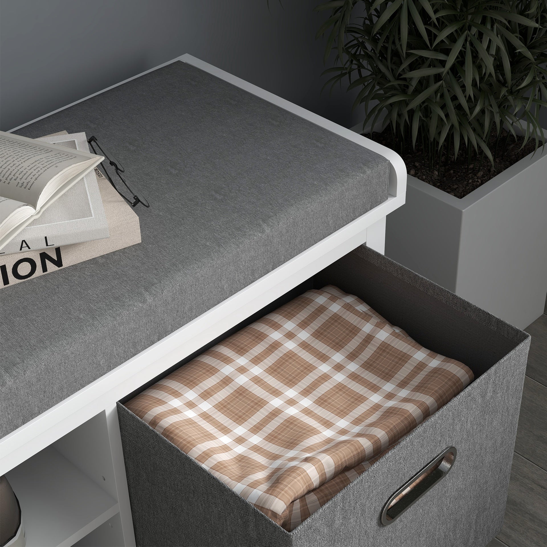 HOMCOM Shoe Storage Bench with Cushioned Seat, Entryway Bench Seat with 2 Drawers and Adjustable Shelf for Hallway, White
