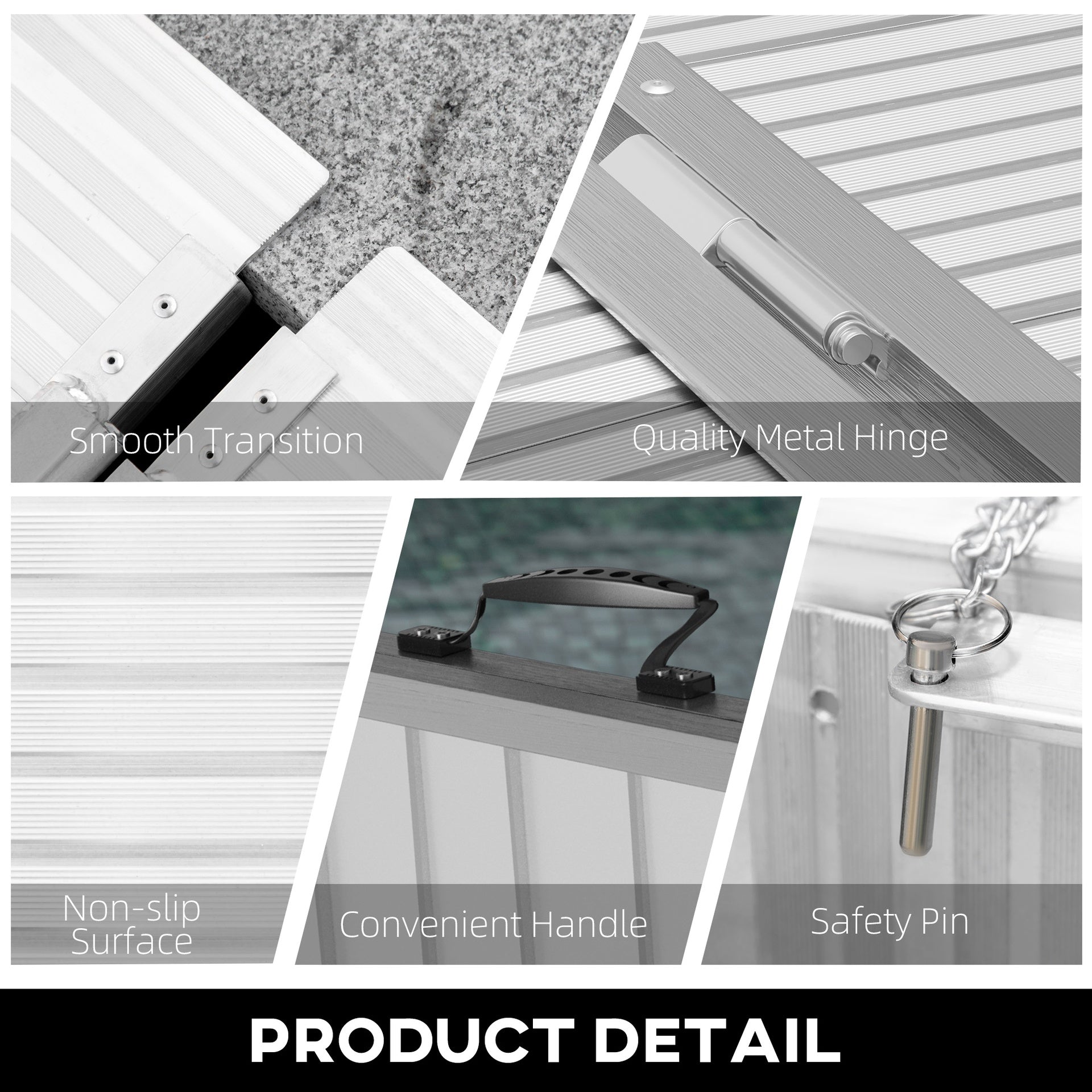 HOMCOM 5' Foldable Handicap Ramp for Home, Steps, Doorways, Aluminum Portable Wheelchair Ramp, Textured Threshold Ramp, Silver