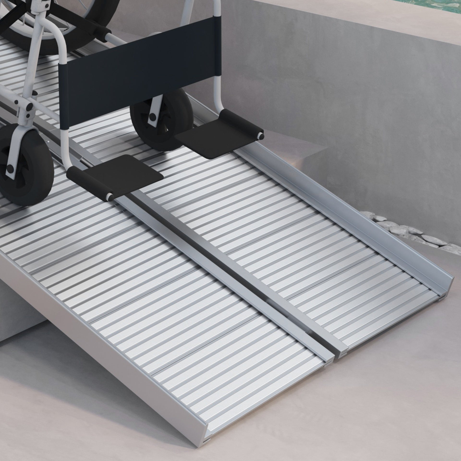 HOMCOM 5' Foldable Handicap Ramp for Home, Steps, Doorways, Aluminum Portable Wheelchair Ramp, Textured Threshold Ramp, Silver