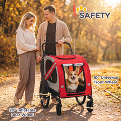 Aosom 2-in-1 Pet Bike Trailer for Small Medium Dogs, Road-Visibility Dog Stroller Bicycle Carrier, Weather-Strong Bike Wagon Trailer Sidecar Attachment, Red