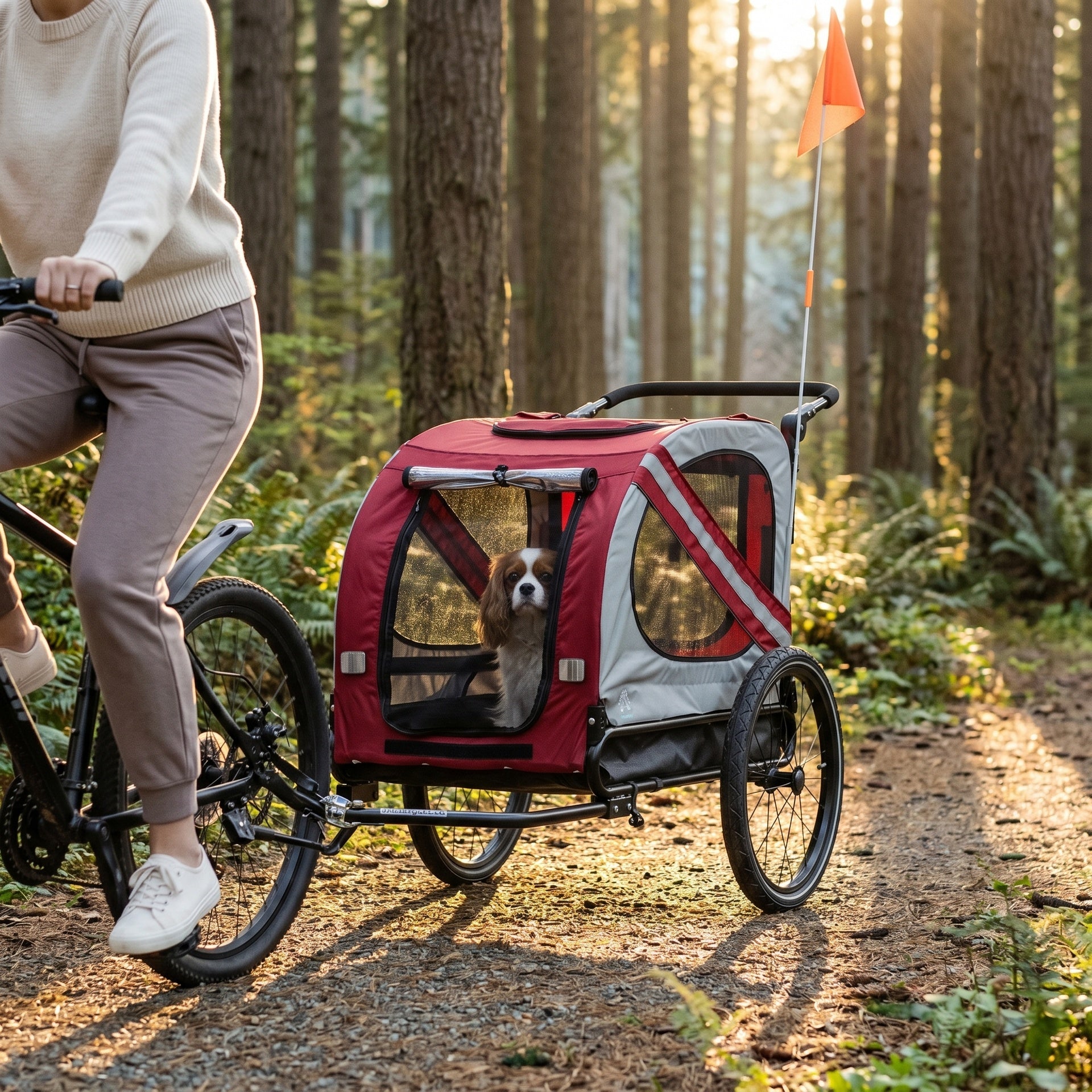 Aosom 2-in-1 Pet Bike Trailer for Small Medium Dogs, Road-Visibility Dog Stroller Bicycle Carrier, Weather-Strong Bike Wagon Trailer Sidecar Attachment, Red