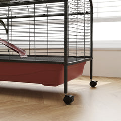 PawHut 48" L Small Animal Cage, Pet Play House for Rabbit Hutch or Ferret with Feeder, Rolling Wheels, Platform, Ramp