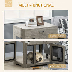 PawHut Dog Crate Furniture with Soft Water-Resistant Cushion, Drawer, for Small Dogs, Grey