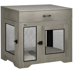 PawHut Dog Crate Furniture with Soft Water-Resistant Cushion, Drawer, for Small Dogs, Grey