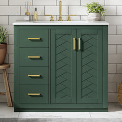 36'' Bathroom Vanity with Ceramic Sink Combo, Solid Wood Frame Bathroom Storage Cabinet, Freestanding Vanity Set with 3 Drawers& Soft Closing Doors
