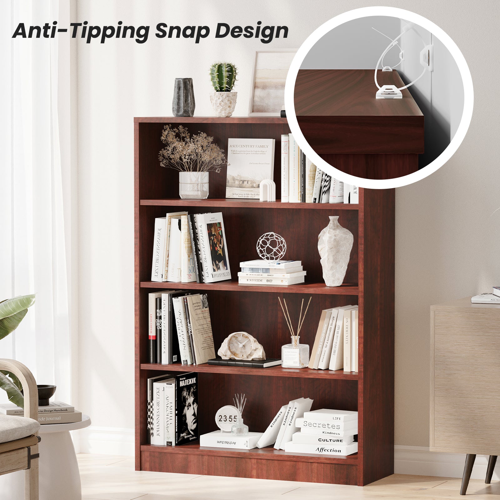 4 Shelf boockase Display Bookcase Freestanding Wooden Bookshelves for Home Office Living Room,48 Inch Height