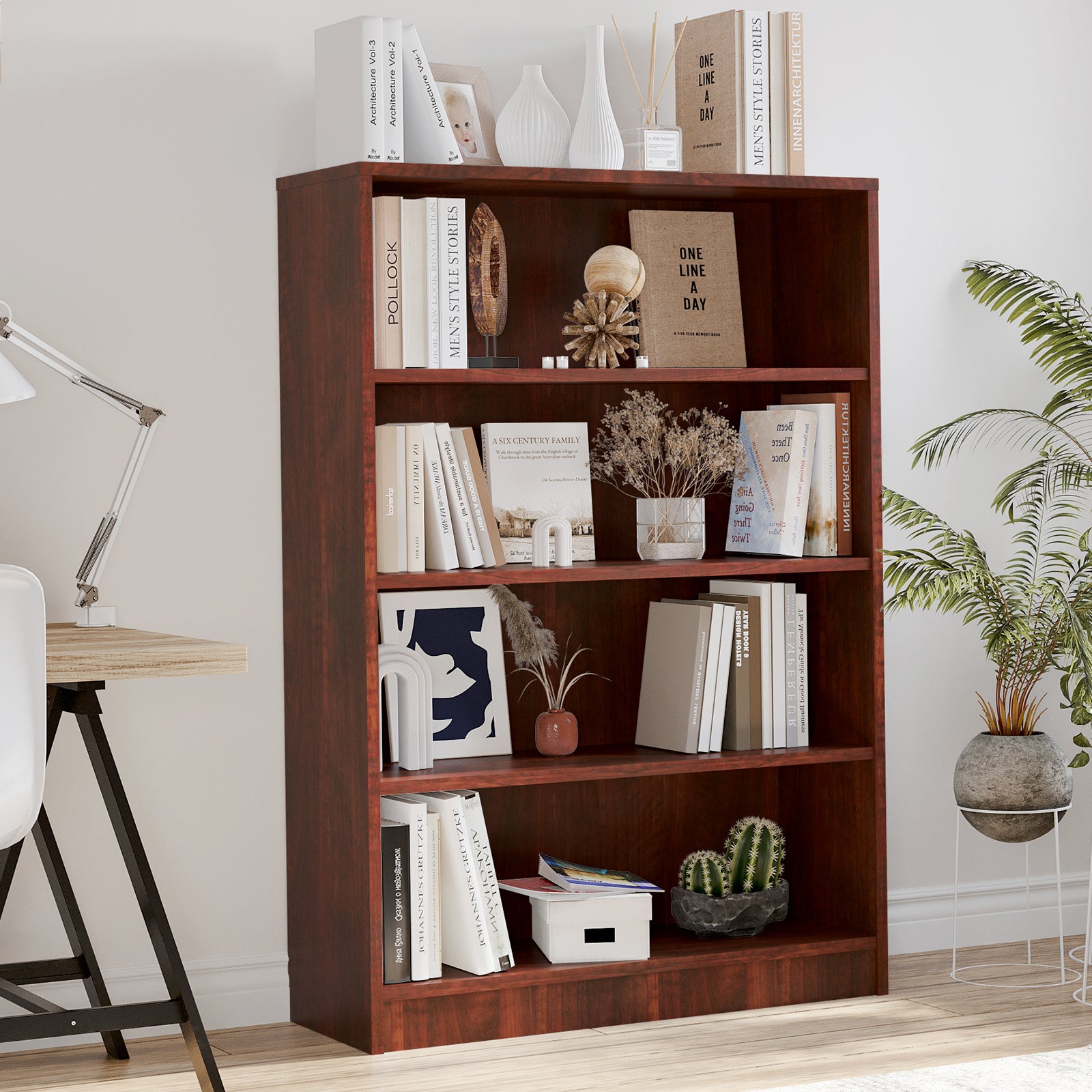 4 Shelf boockase Display Bookcase Freestanding Wooden Bookshelves for Home Office Living Room,48 Inch Height