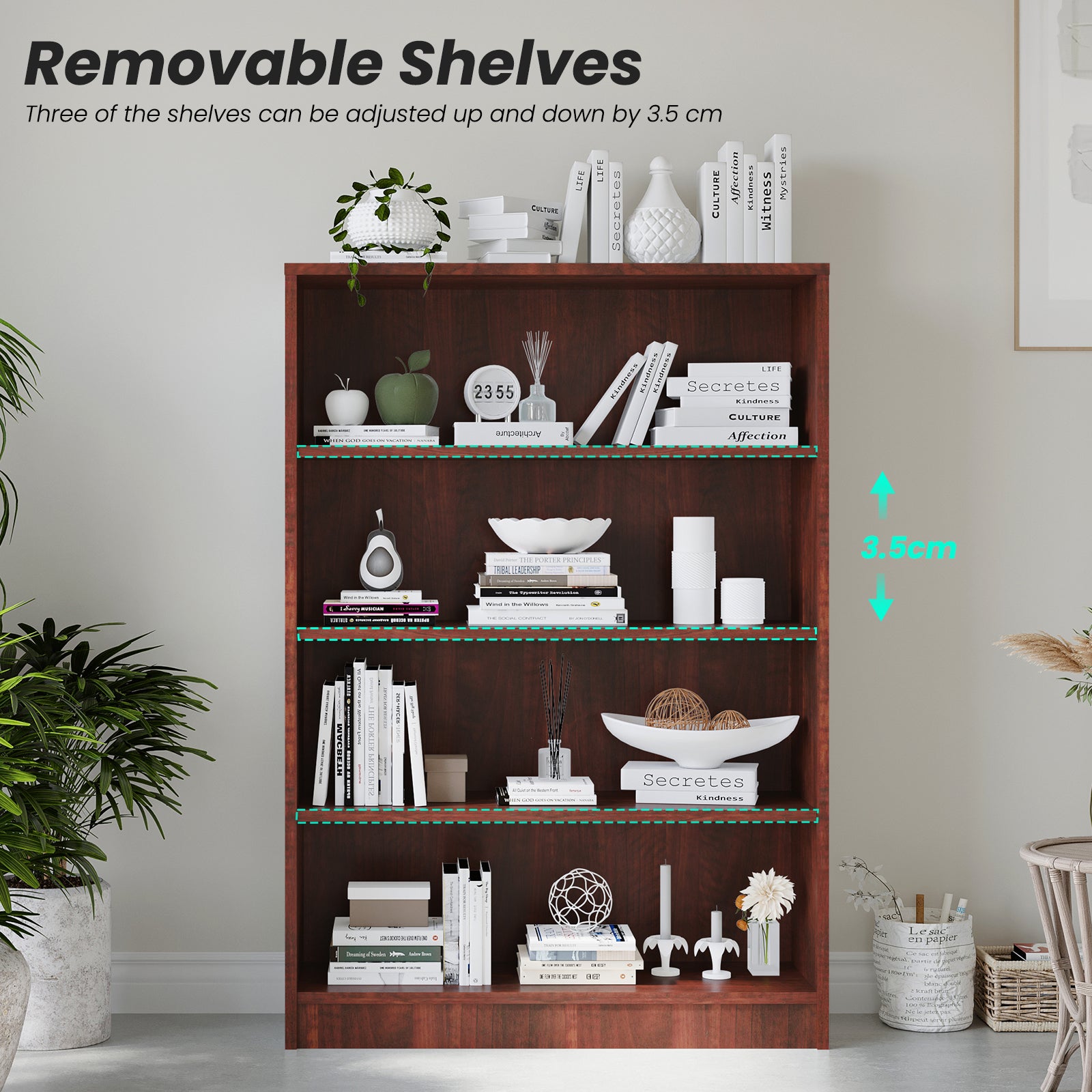 4 Shelf boockase Display Bookcase Freestanding Wooden Bookshelves for Home Office Living Room,48 Inch Height