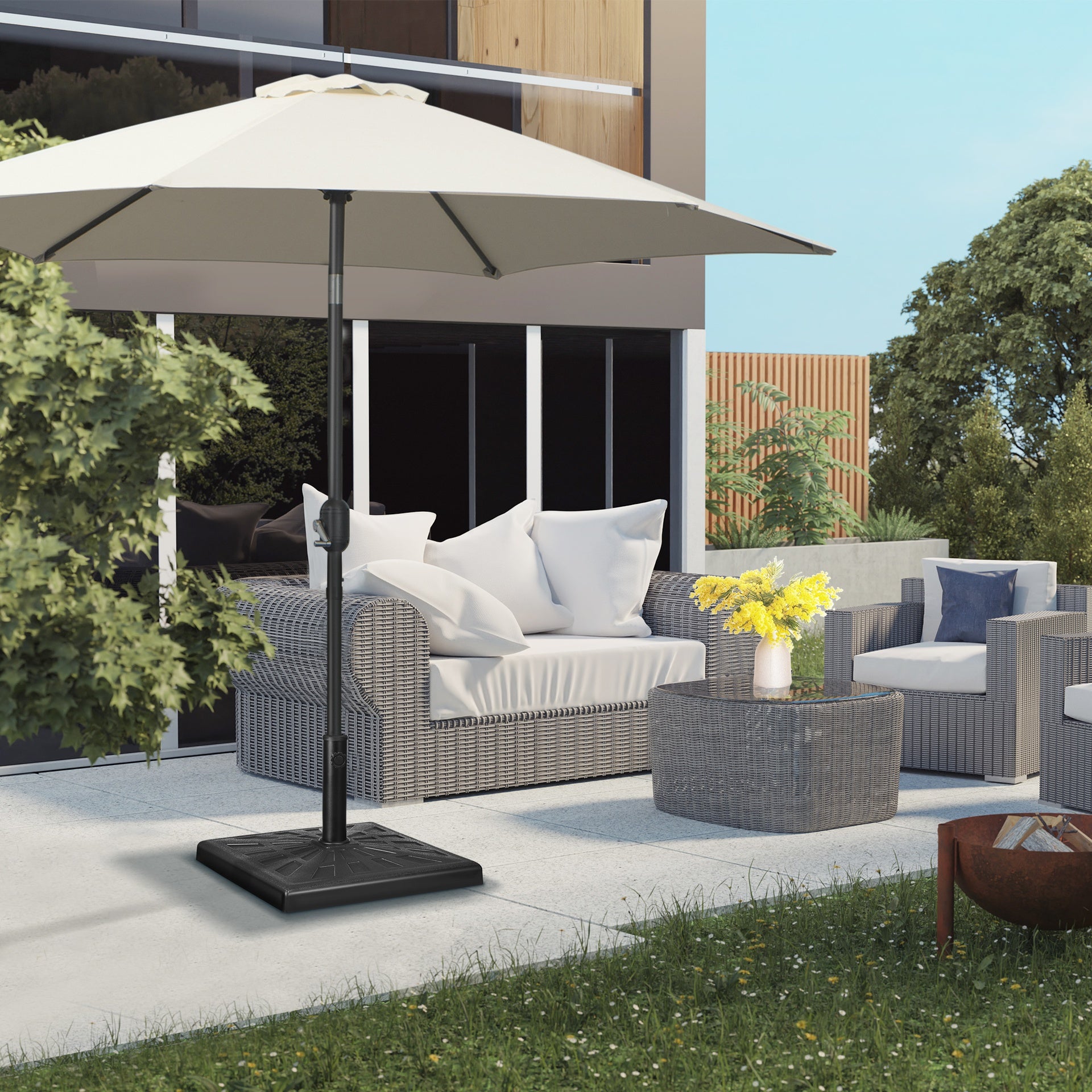 Outsunny 42lbs Resin Patio Umbrella Base, 20" Square Outdoor Umbrella Stand Holder for Parasol Poles 1.26", 1.5", and 1.9" Dia, Black