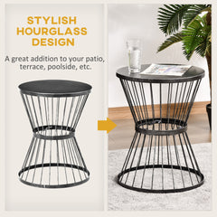 Outsunny 16" Steel Patio Side Table, Garden End Table with Hourglass Design, Accent Table for Outdoor and Indoor Use, Distressed Black