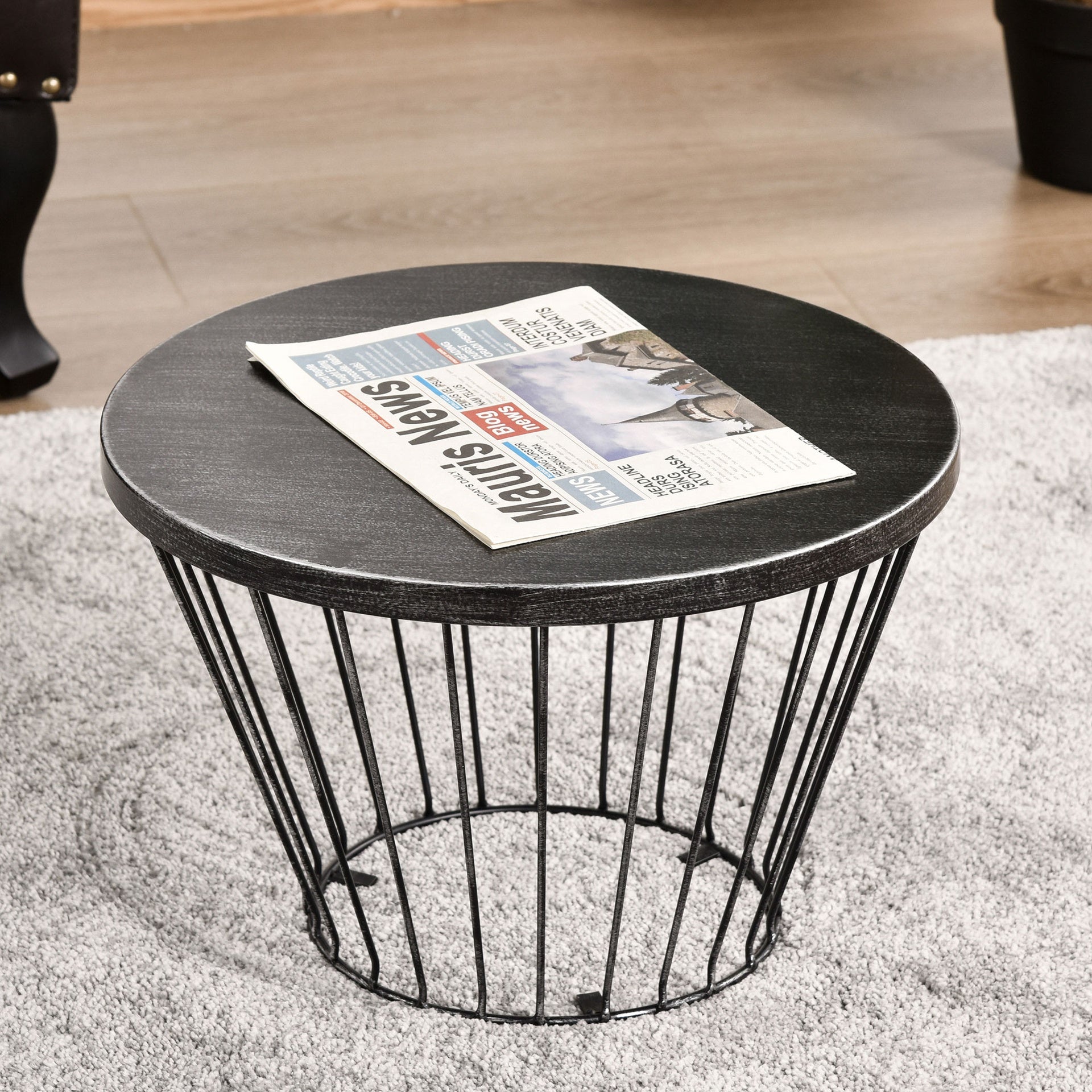 Outsunny 16" Steel Patio Side Table, Garden End Table with Hourglass Design, Accent Table for Outdoor and Indoor Use, Distressed Black