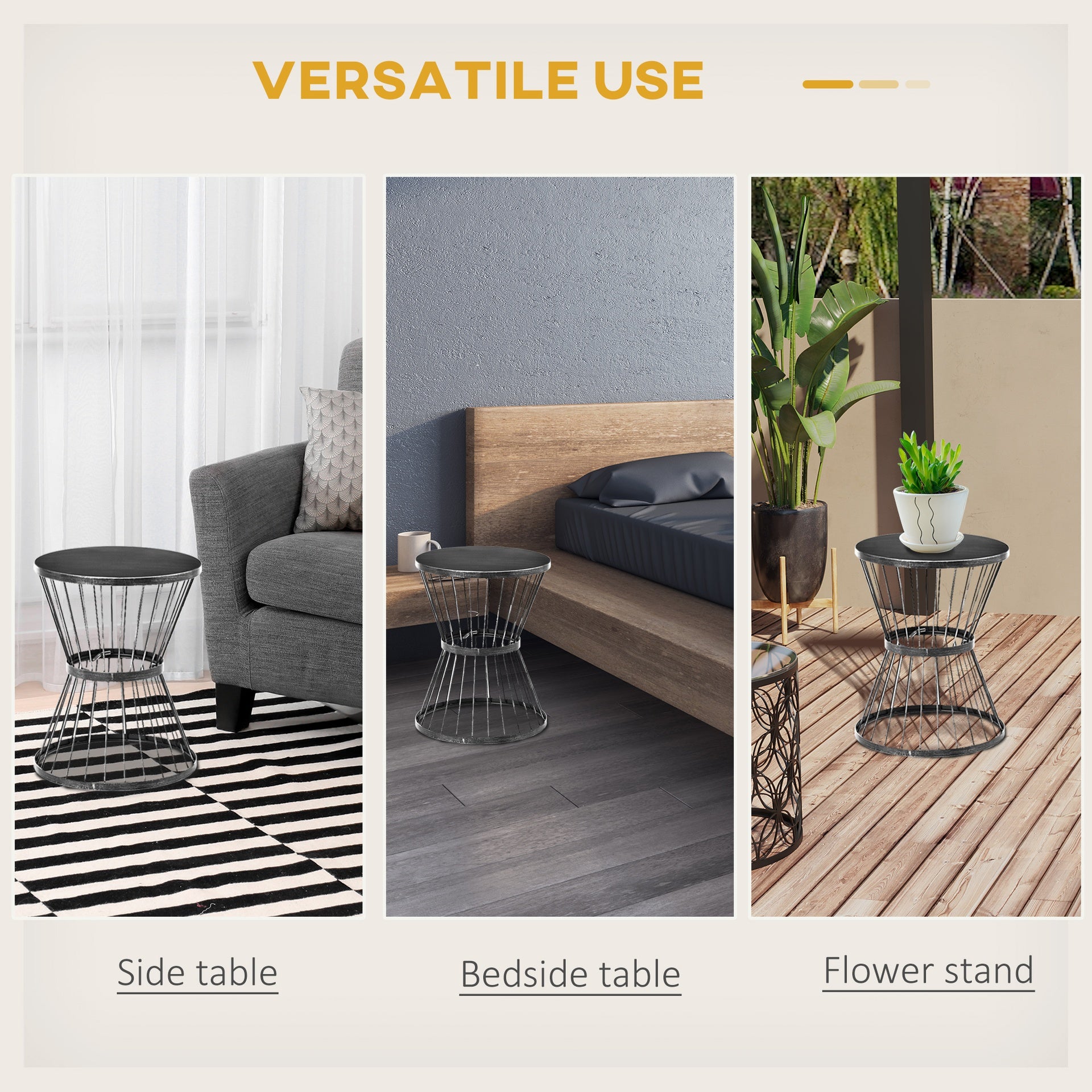 Outsunny 16" Steel Patio Side Table, Garden End Table with Hourglass Design, Accent Table for Outdoor and Indoor Use, Distressed Black