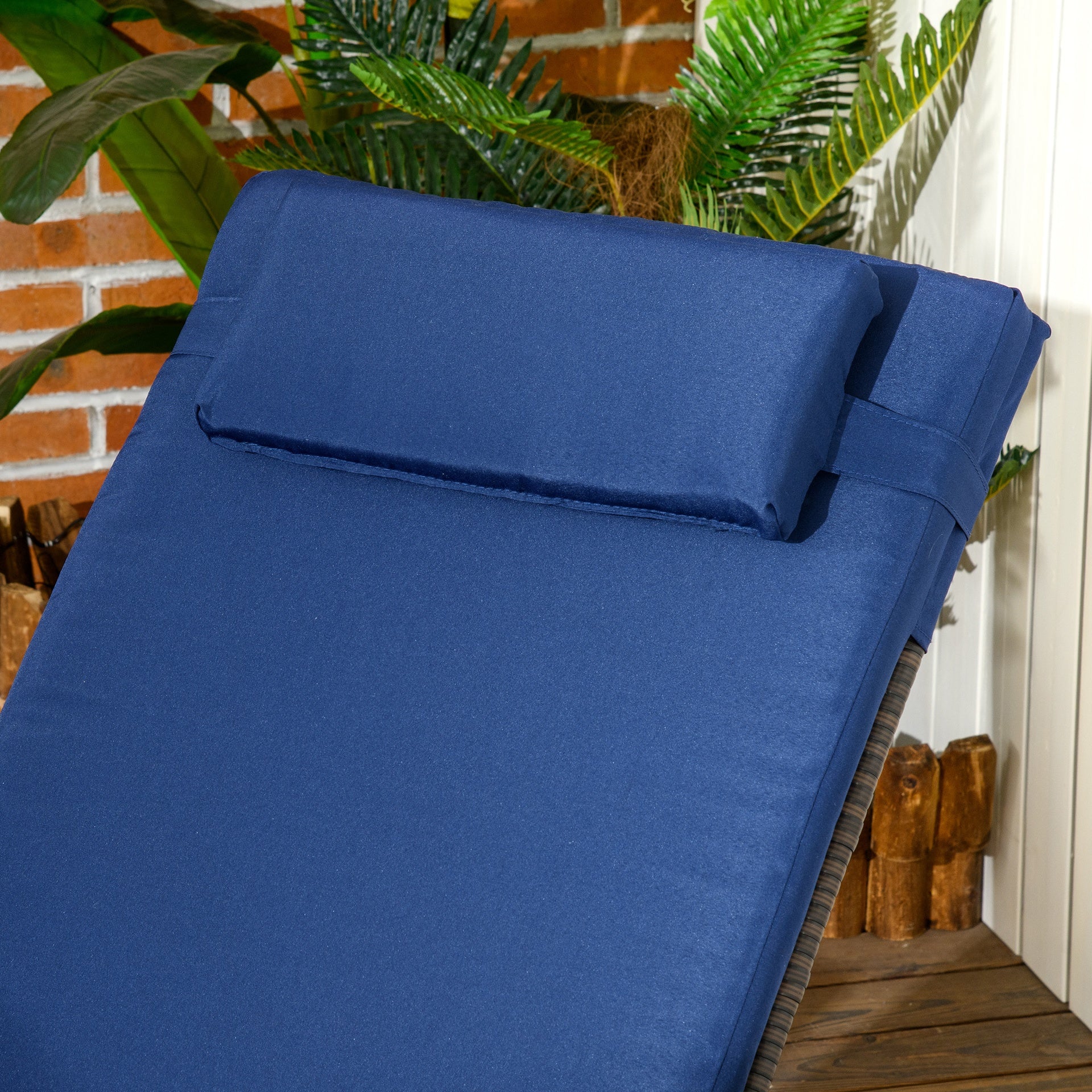 Outsunny Reclining Chaise Lounge Chair, Rolling Outdoor Chair with Cushion, Pillow, Headrest, Armrests, and Wheels, Brown