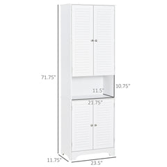 HOMCOM Tall Narrow Bathroom Storage Cabinet with Doors and Shelf Adjustability, Freestanding Linen Cabinet with 2 Cabinets and Countertop, White