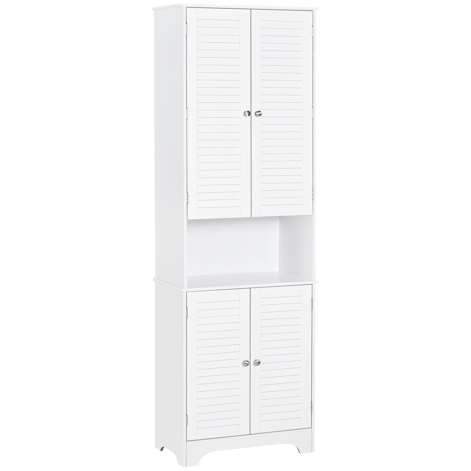 HOMCOM Tall Narrow Bathroom Storage Cabinet with Doors and Shelf Adjustability, Freestanding Linen Cabinet with 2 Cabinets and Countertop, White