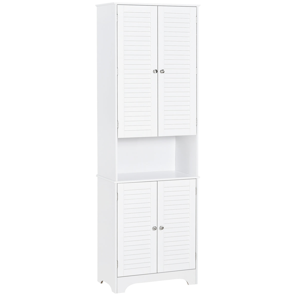 HOMCOM Tall Narrow Bathroom Storage Cabinet with Doors and Shelf Adjustability, Freestanding Linen Cabinet with 2 Cabinets and Countertop, White