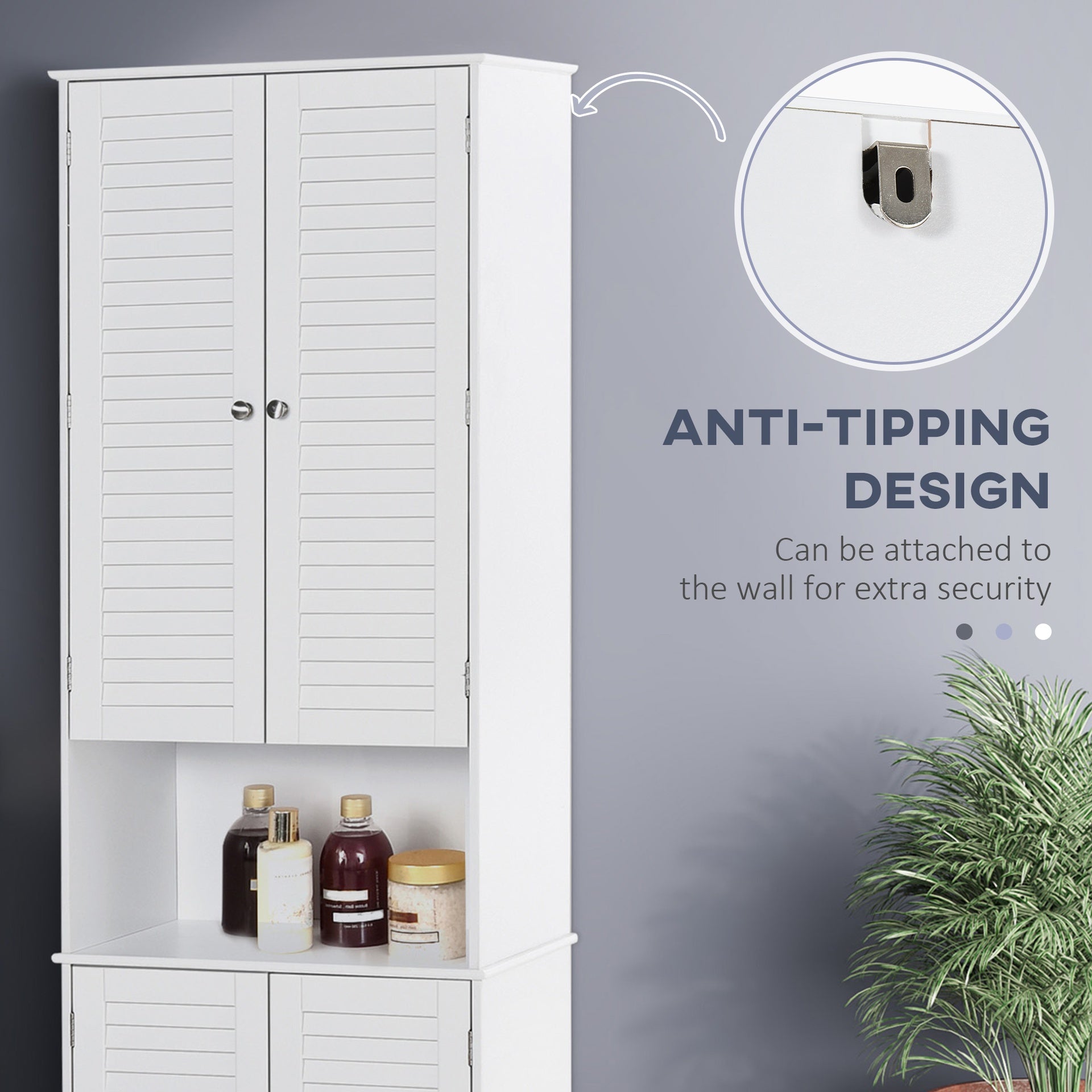 HOMCOM Tall Narrow Bathroom Storage Cabinet with Doors and Shelf Adjustability, Freestanding Linen Cabinet with 2 Cabinets and Countertop, White