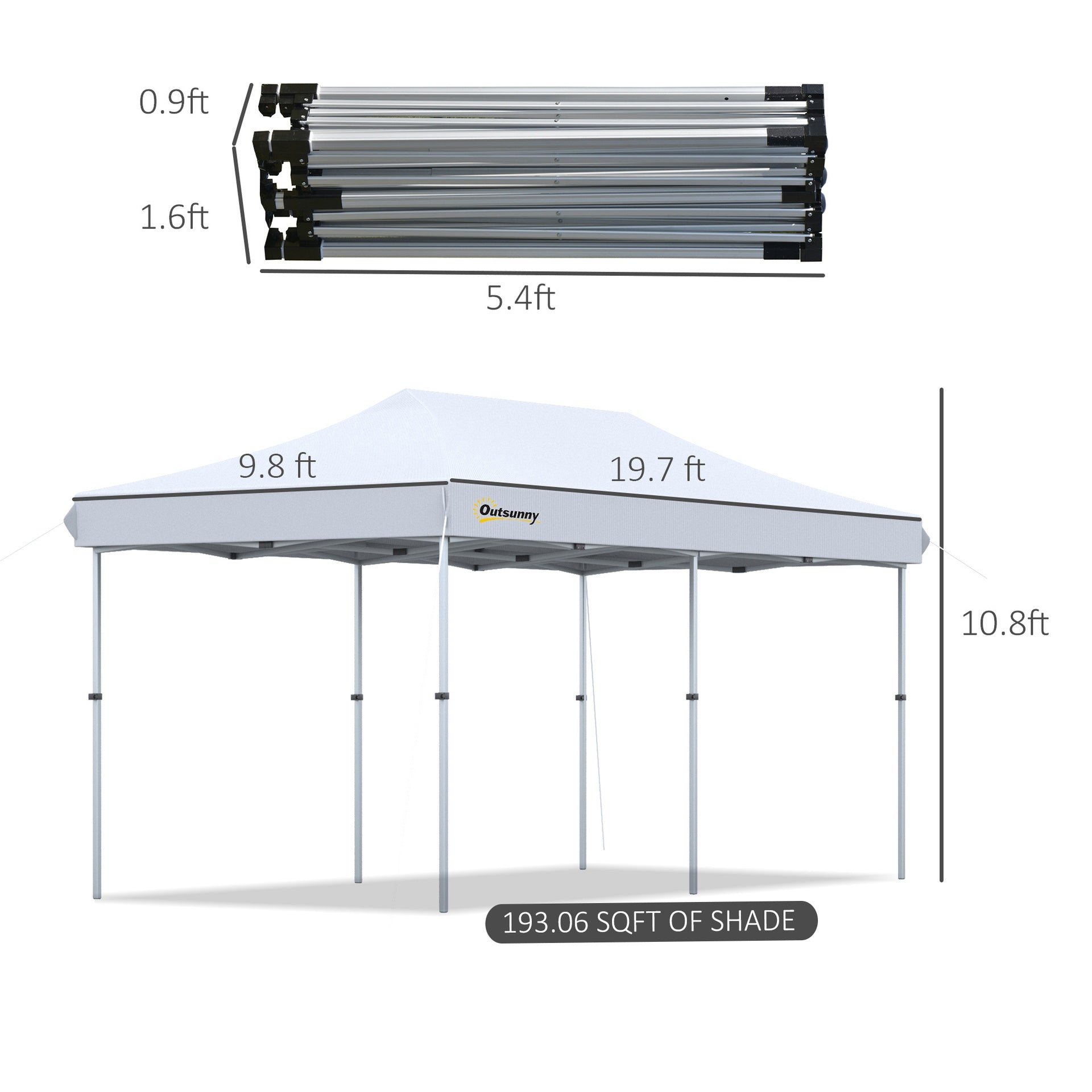 Outsunny 10'x20' Aluminum Pop Up Canopy Tent, Upgraded Thicker Tube Instant Party Tent with Wheeled Bag, 2-Level Adjustable, XL Large Ground Stakes for Events Patio Backyard