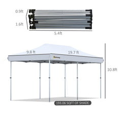 Outsunny 10'x20' Aluminum Pop Up Canopy Tent, Upgraded Thicker Tube Instant Party Tent with Wheeled Bag, 2-Level Adjustable, XL Large Ground Stakes for Events Patio Backyard