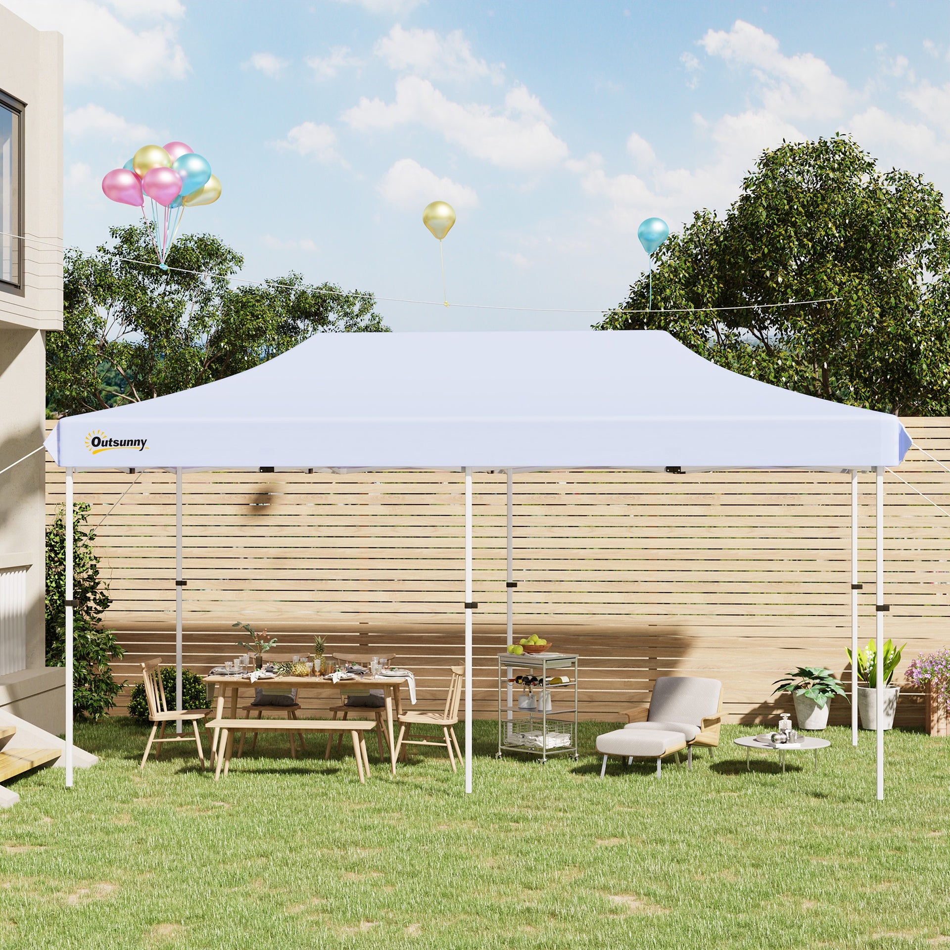 Outsunny 10'x20' Aluminum Pop Up Canopy Tent, Upgraded Thicker Tube Instant Party Tent with Wheeled Bag, 2-Level Adjustable, XL Large Ground Stakes for Events Patio Backyard