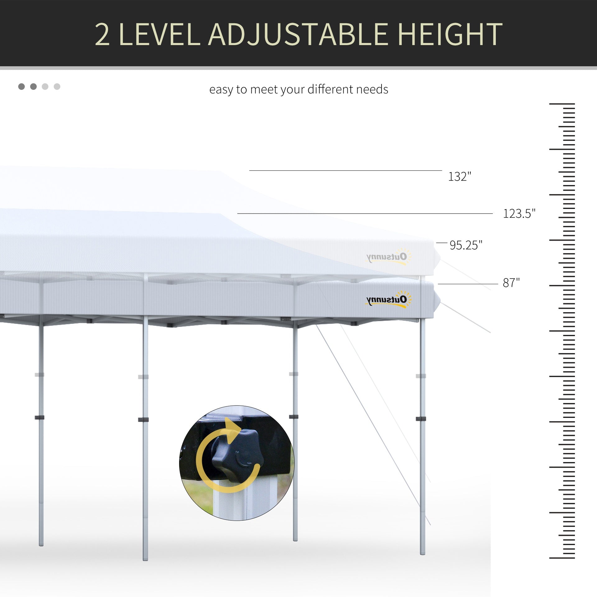 Outsunny 10'x20' Aluminum Pop Up Canopy Tent, Upgraded Thicker Tube Instant Party Tent with Wheeled Bag, 2-Level Adjustable, XL Large Ground Stakes for Events Patio Backyard