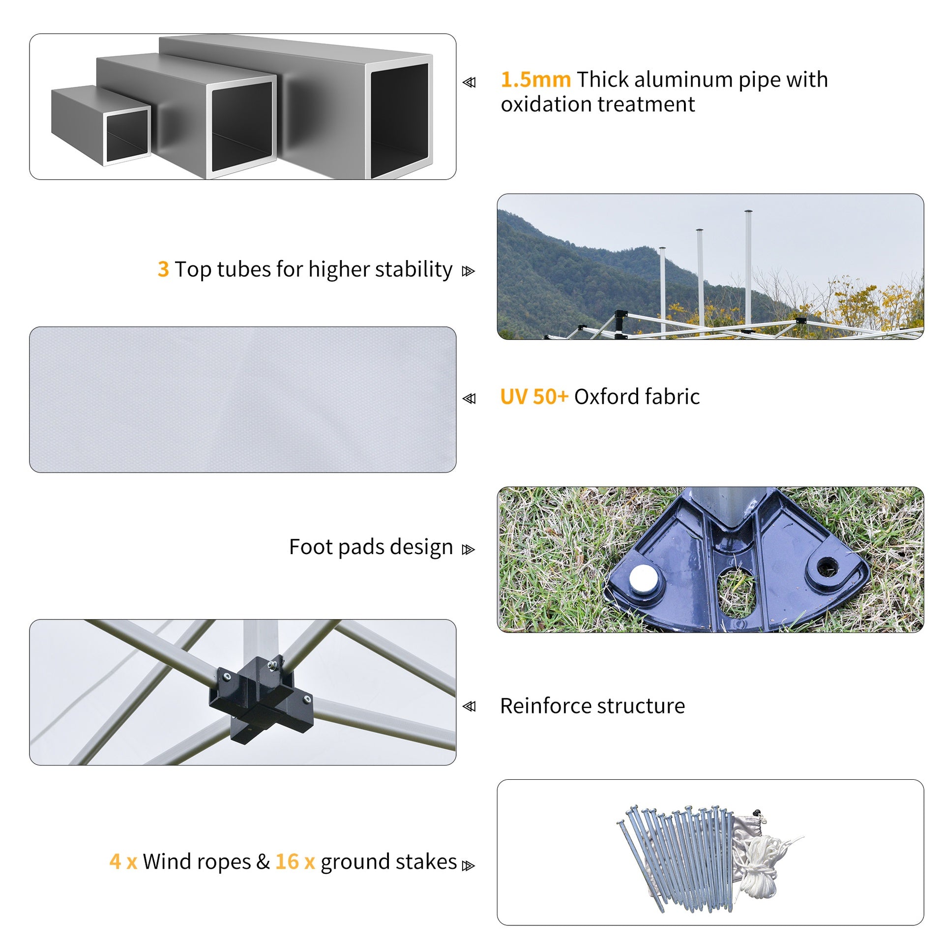 Outsunny 10'x20' Aluminum Pop Up Canopy Tent, Upgraded Thicker Tube Instant Party Tent with Wheeled Bag, 2-Level Adjustable, XL Large Ground Stakes for Events Patio Backyard