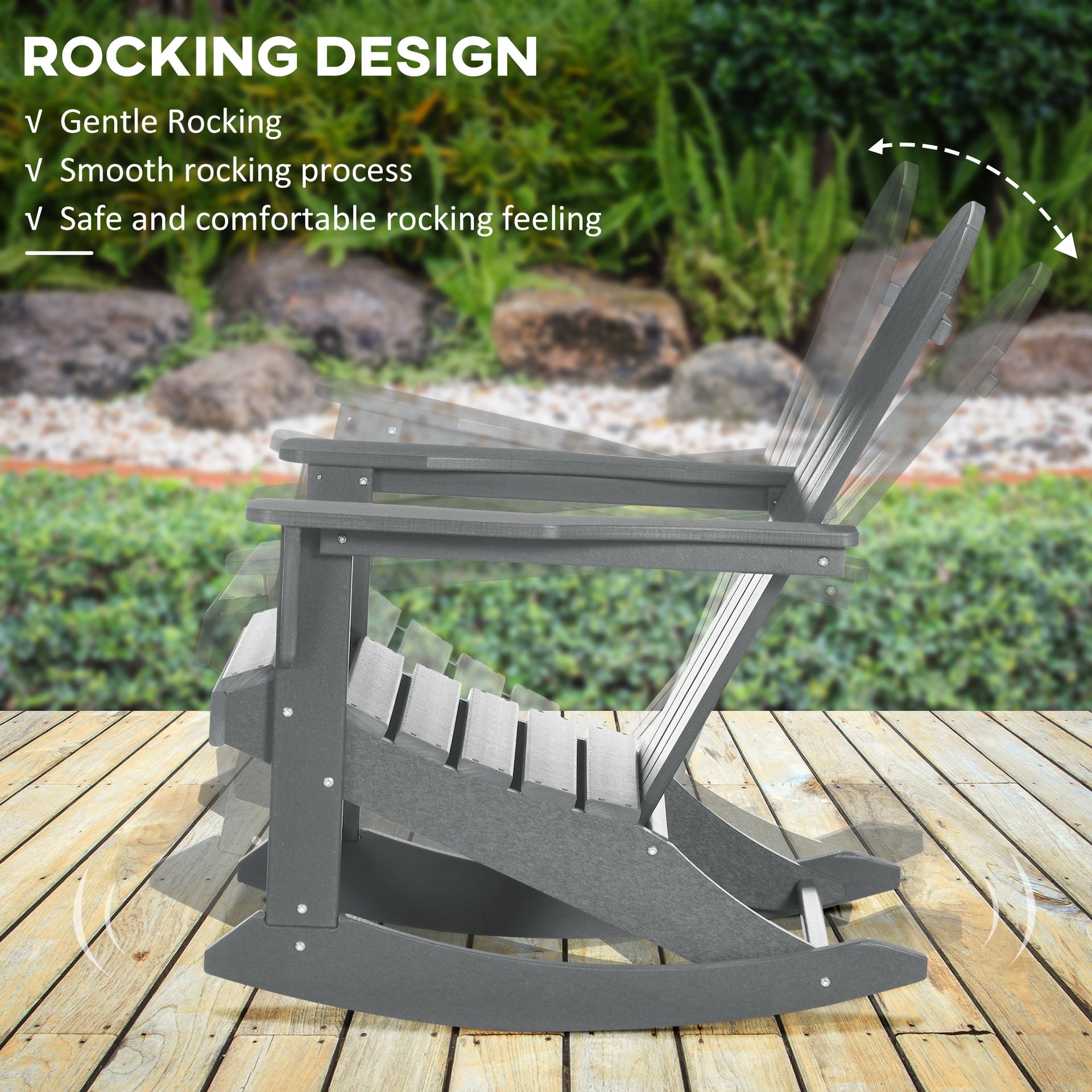 Outsunny Outdoor Rocking Chair, HDPE Adirondack Porch Rocker Chair for Garden, Patio, Light Gray