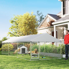 PawHut Outdoor Dog Kennel with Adjustable & Rotatable Bowl Rack, Waterproof Cover, Secure Lock, 19.7' x 7.5' x 5.2'