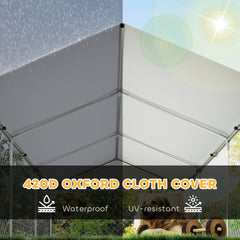 PawHut Outdoor Dog Kennel with Adjustable & Rotatable Bowl Rack, Waterproof Cover, Secure Lock, 19.7' x 7.5' x 5.2'