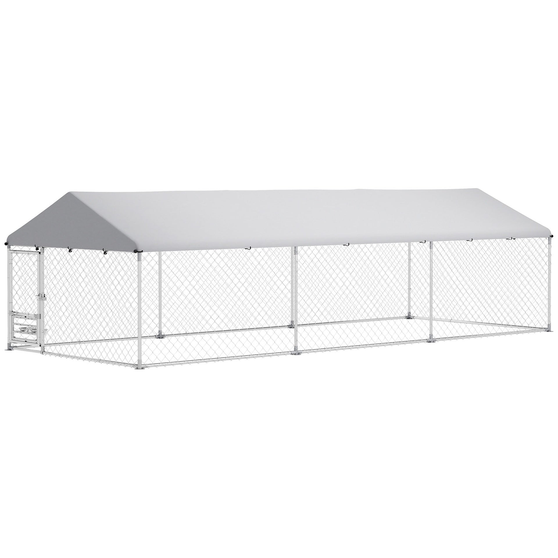 PawHut Outdoor Dog Kennel with Adjustable & Rotatable Bowl Rack, Waterproof Cover, Secure Lock, 19.7' x 7.5' x 5.2'