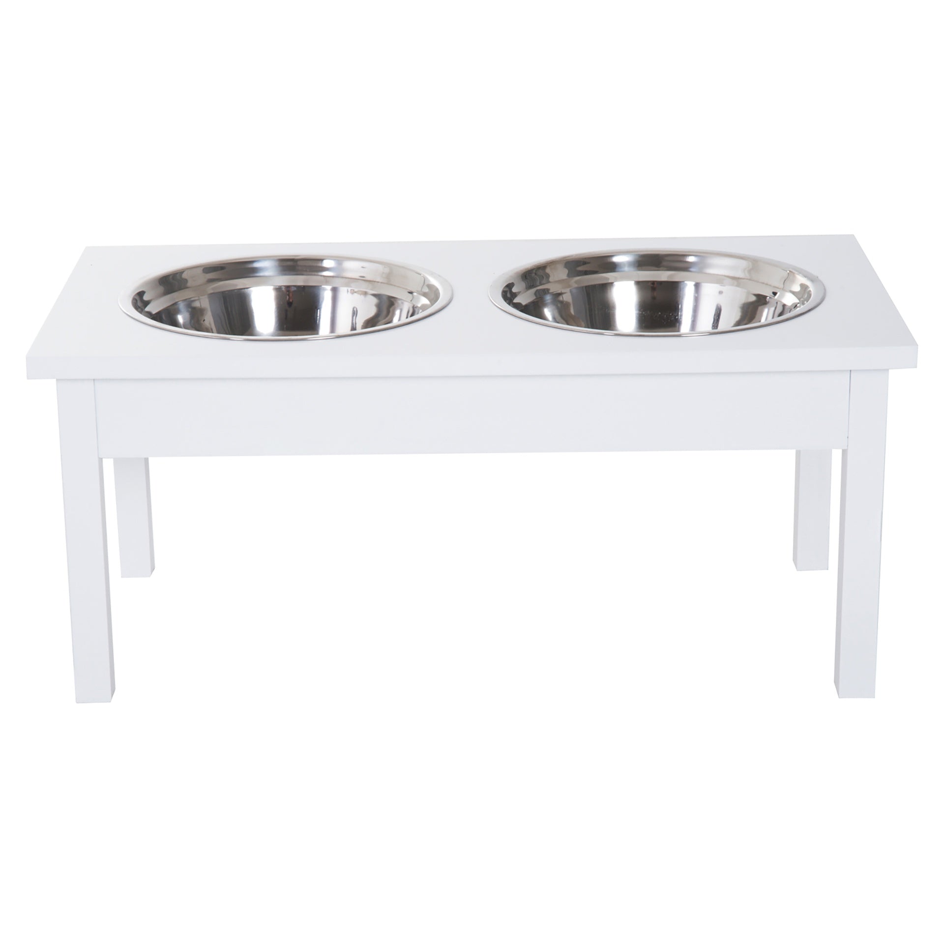 PawHut 23" Wooden Heavy Duty Dog Food Bowls Pet Elevated Feeding Station -White